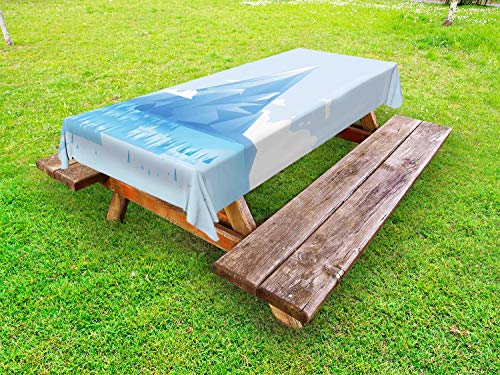 ABAKUHAUS Viaggio Tovaglia da Esterno, Alta Montagna Geometrico Art, Tovaglia da Picnic Lavabile Decorativa, 145 cm x 305 cm, Bambino Blu Bianco