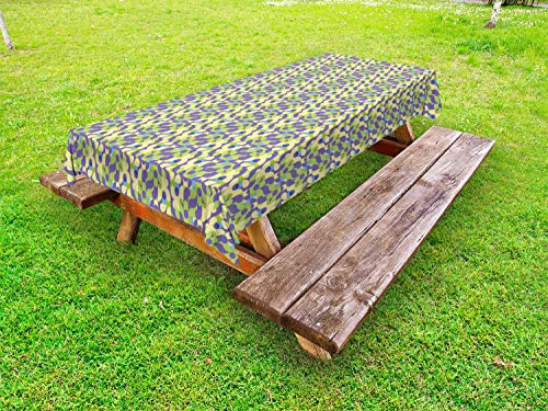 ABAKUHAUS Astratto Tovaglia da Esterno, Circles 60s Psichedelico, Tovaglia da Picnic Lavabile Decorativa, 145 cm x 305 cm, Viola Giallo Verde