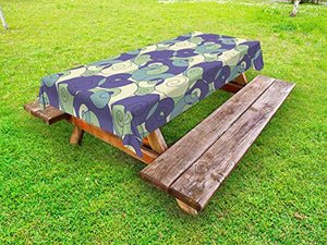 ABAKUHAUS Astratto Tovaglia da Esterno, Ancient Geometria a Spirale, Tovaglia da Picnic Lavabile Decorativa, 145 cm x 265 cm, Indigo Verde