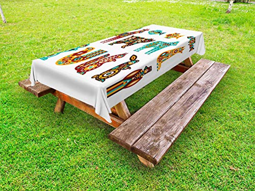ABAKUHAUS Scoiattolo Tovaglia da Esterno, Folk Style Foresta Motivi, Tovaglia da Picnic Lavabile Decorativa, 145 cm x 265 cm, Rubino Jade Green Arancione