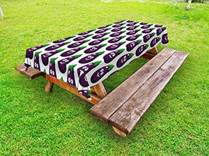 ABAKUHAUS Agricoltura Tovaglia da Esterno, Melanzane volti sorridenti Art, Tovaglia da Picnic Lavabile Decorativa, 145 cm x 305 cm, Viola Scuro e Verde