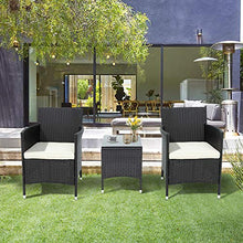 Belissy Set di mobili da giardino in rattan sintetico, poltrone da giardino moderne, mobili da balcone, set da 2 persone, 1 tavolo e 2 poltrone, set per balcone e terrazzo (rattan nero)