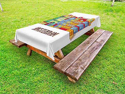 ABAKUHAUS Amsterdam Tovaglia da Esterno, calligrafico colorato, Tovaglia da Picnic Lavabile Decorativa, 145 cm x 305 cm, Terra Giallo Multicolor