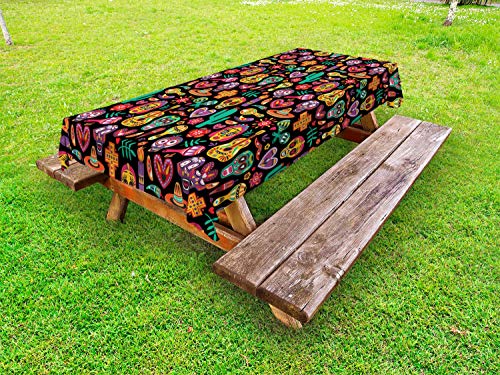 ABAKUHAUS Giorno della Morte Tovaglia da Esterno, Skull Flower Pepper, Tovaglia da Picnic Lavabile Decorativa, 145 cm x 305 cm, Charcoal Grigio Multicolore