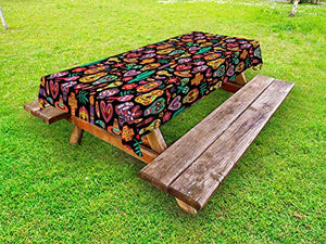 ABAKUHAUS Giorno della Morte Tovaglia da Esterno, Skull Flower Pepper, Tovaglia da Picnic Lavabile Decorativa, 145 cm x 305 cm, Charcoal Grigio Multicolore