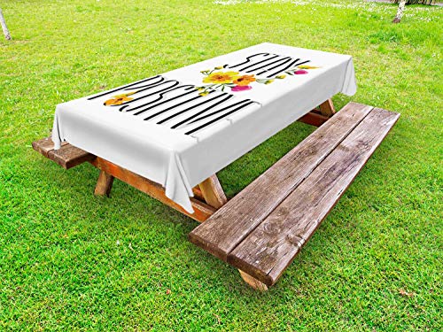 ABAKUHAUS Detto Tovaglia da Esterno, Stay Positive con i Fiori, Tovaglia da Picnic Lavabile Decorativa, 145 cm x 265 cm, Multicolore