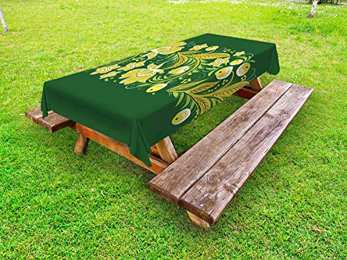 ABAKUHAUS Russo Tovaglia da Esterno, Vintage slava Khokhloma, Tovaglia da Picnic Lavabile Decorativa, 145 cm x 210 cm, Giallo Smeraldo