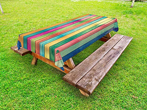 ABAKUHAUS Colorato Tovaglia da Esterno, Vintage Garden Torna in Legno, Tovaglia da Picnic Lavabile Decorativa, 145 cm x 265 cm, Multicolore