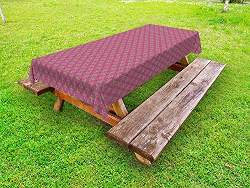 ABAKUHAUS Art Nouveau Tovaglia da Esterno, Fashion Style Nostalgic, Tovaglia da Picnic Lavabile Decorativa, 145 cm x 305 cm, Pallido Fuchsia Seppia Rose