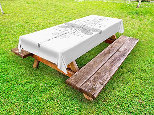ABAKUHAUS Libellula Tovaglia da Esterno, Insetti Geometriche, Tovaglia da Picnic Lavabile Decorativa, 145 cm x 210 cm, Grigio Scuro Grigio Bianco