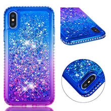 CrazyLemon Custodia per iPhone X/iPhone Xs, sabbie mobili scintillanti lucide e custodia per telefono in TPU in silicone morbido con design pieno di strass per le donne - Blu + Viola