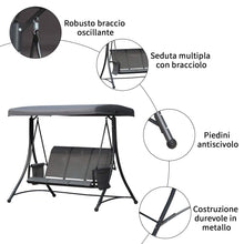 Outsunny Dondolo 3 Posti da Giardino o Terrazzo con Tettuccio Regolabile e Tasche Portaoggetti Grigio Scuro 196x128x172cm