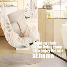Chihee Sedia pensile per amaca 2 cuscini inclusi, barra di sollevamento durevole Tasca laterale sospesa per altalena Set grande sedia in macramè Tessuto in cotone di qualità per un comfort morbido