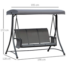 Outsunny Dondolo 3 Posti da Giardino o Terrazzo con Tettuccio Regolabile e Tasche Portaoggetti Grigio Scuro 196x128x172cm