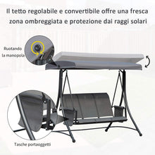 Outsunny Dondolo 3 Posti da Giardino o Terrazzo con Tettuccio Regolabile e Tasche Portaoggetti Grigio Scuro 196x128x172cm