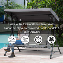 Outsunny Dondolo 3 Posti da Giardino o Terrazzo con Tettuccio Regolabile e Tasche Portaoggetti Grigio Scuro 196x128x172cm